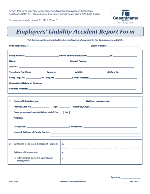 Employers Liability Accident Report Form