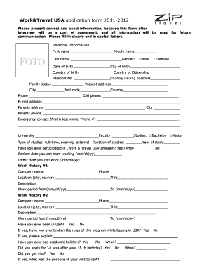 Work&Travel USA Application Form