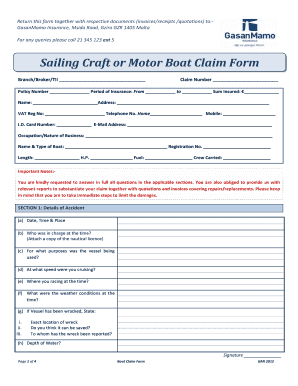 Sailing Craft or Motor Boat Claim Form