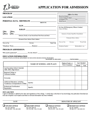 Application for Admission
