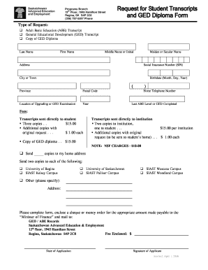 Adult Basic Education Transcript Request Form