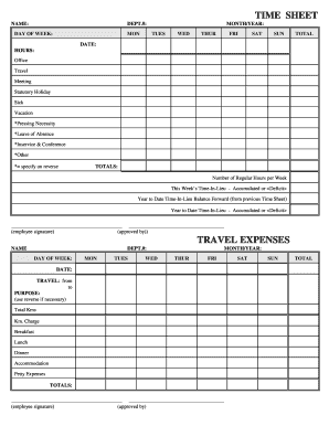 Employee Time Sheet and Travel Expense Form