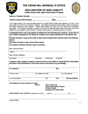 Declaration of Non-Liability for Traffic Camera Violation