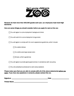 Fort Wayne Children's Zoo Employment Application