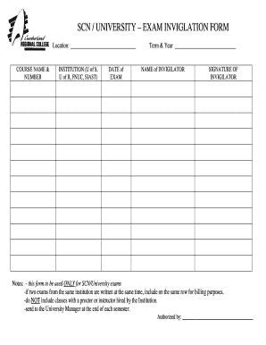 University Exam Invigilation Form