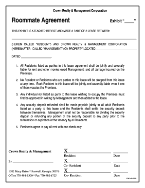 Roommate Agreement for Lease