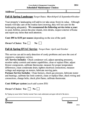 Crown Realty Maintenance Service Agreement