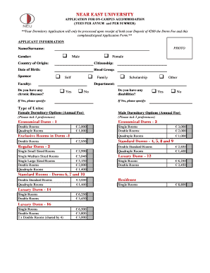 Near East University On-Campus Accommodation Application