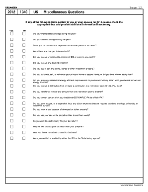 2012 US Tax Organizer