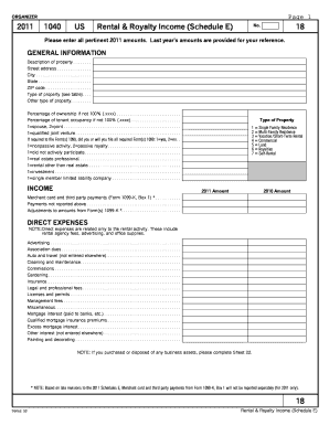 2011 US Rental & Royalty Income Schedule E