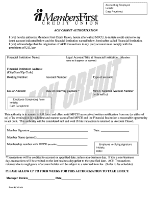 ACH Credit Authorization Form