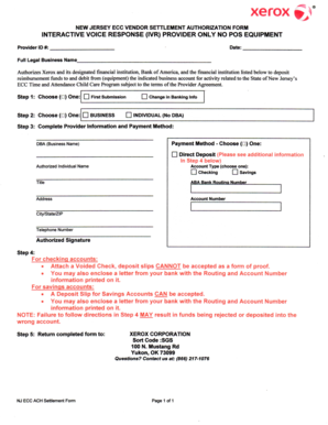 New Jersey ECC Vendor Settlement Authorization Form