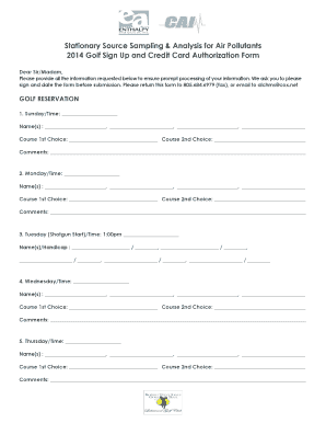 Golf Reservation and Credit Card Authorization Form