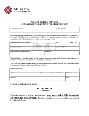 Meador Staffing Direct Deposit Authorization