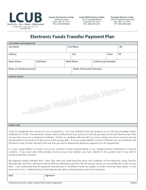 LCUB Electronic Funds Transfer Payment Plan Enrollment Application