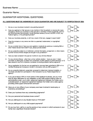 SBA Loan Guarantor Form