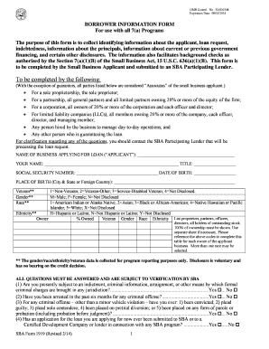 SBA Borrower Information Form