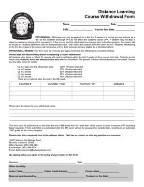Distance Learning Course Withdrawal Form