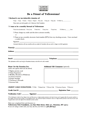 Yellowstone Park Foundation Donation Form
