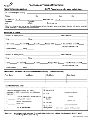 Girl Scouts Program and Training Registration Form