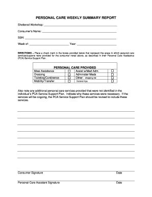 Personal Care Weekly Summary Report