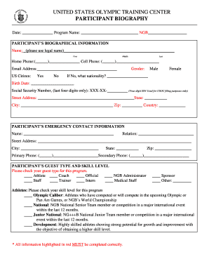 US Olympic Training Center Participant Biography