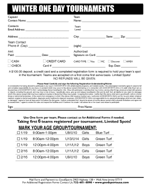 Goodsports USA Tournament Registration Form