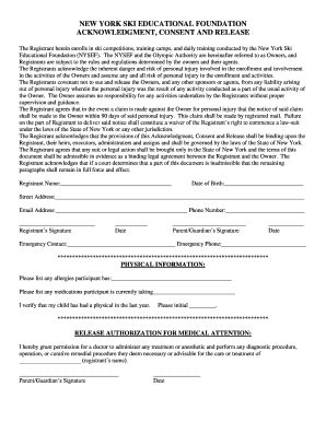 New York Ski Educational Foundation Consent and Release
