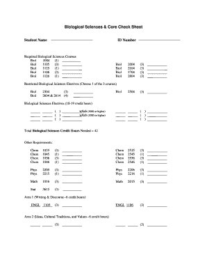 Biological Sciences Degree Check Sheet