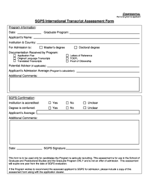 SGPS International Transcript Assessment Form