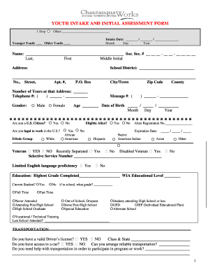 Youth Intake and Initial Assessment Form