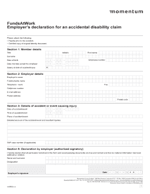 Employer’s Declaration for Accidental Disability Claim