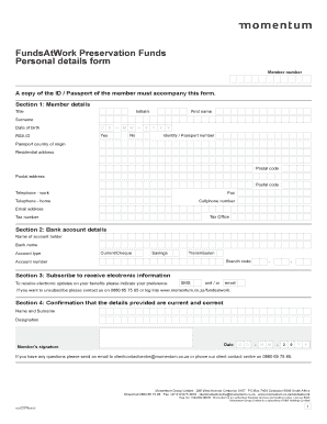 FundsAtWork Preservation Funds Personal Details Form
