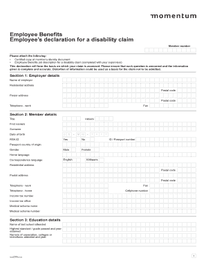 Employee Disability Claim Form