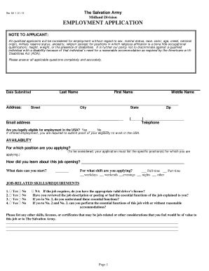 The Salvation Army Employment Application