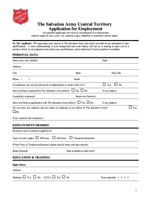 The Salvation Army Employment Application