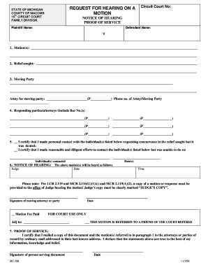 Michigan Family Division Motion and Hearing Request