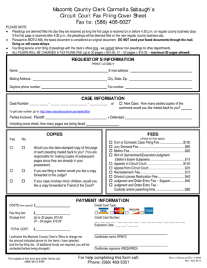 Macomb County Circuit Court Fax Filing Cover Sheet