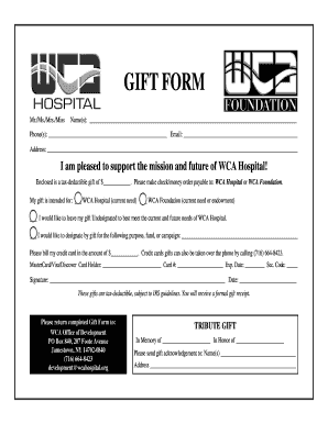 WCA Hospital Gift Form