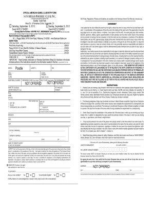 American Kennel Club Dog Show Entry Form