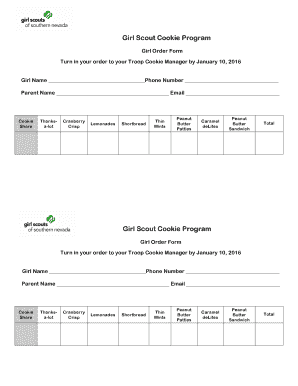 Girl Scout Cookie Order Form