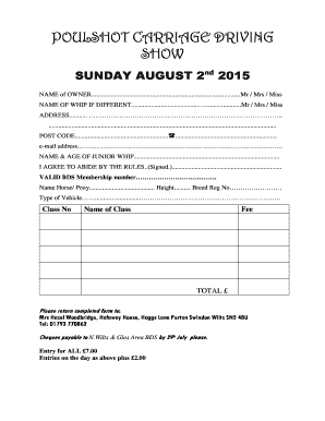 Entry Form Poulshot Show
