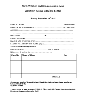 ENTRY FORM Autumn Show
