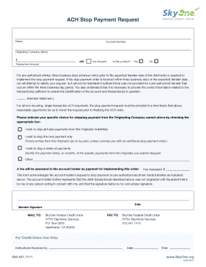 ACH Stop Payment Request Form