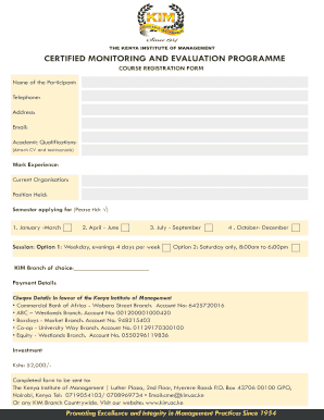 Kenya Institute of Management Course Registration Form