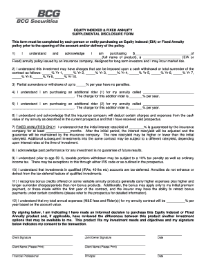 Equity Indexed & Fixed Annuity Supplemental Disclosure Form