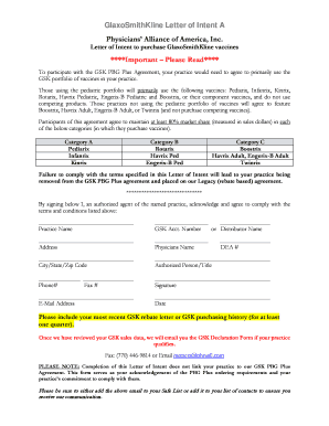GlaxoSmithKline Letter of Intent