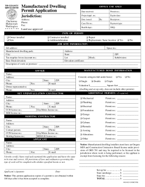 Oregon Manufactured Dwelling Permit Application