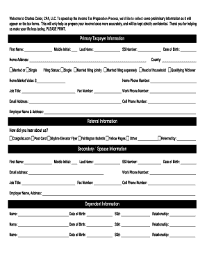 Income Tax Preparation Information Form