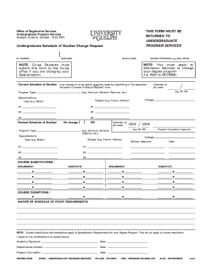 Undergraduate Schedule of Studies Change Request